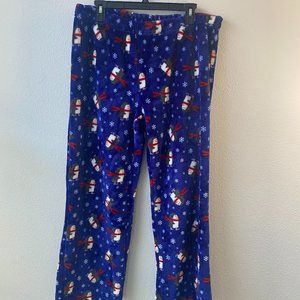 DONNA LOREN 2 PC PAJAMA SET  Soft Plush Fleece PENGUINS scarf skiing  Size L NEW